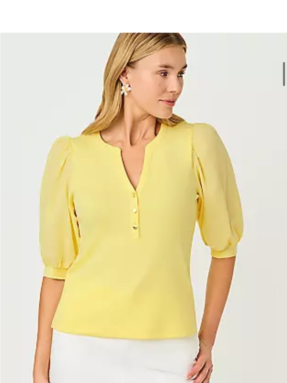 Lilly Pulitzer Yellow Puff-Sleeve Henley Top